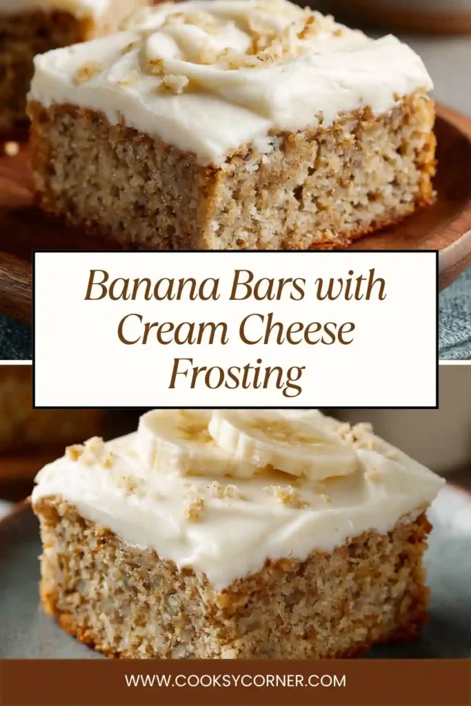 Close-up of moist banana bars with creamy frosting texture.