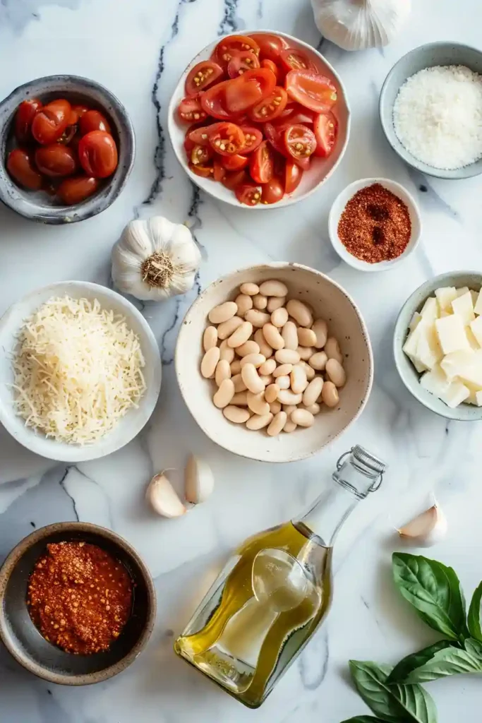 Oven-baked beans parmesan dish with bubbling cheese and herbs.