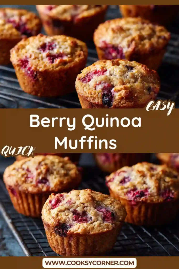 Close-up of Berry Quinoa Muffins showing moist crumb and juicy raspberries inside. A healthy homemade muffin option.