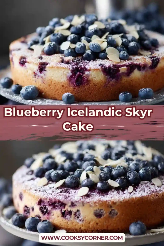 No bake blueberry yogurt cake topped with fresh berries and almonds.