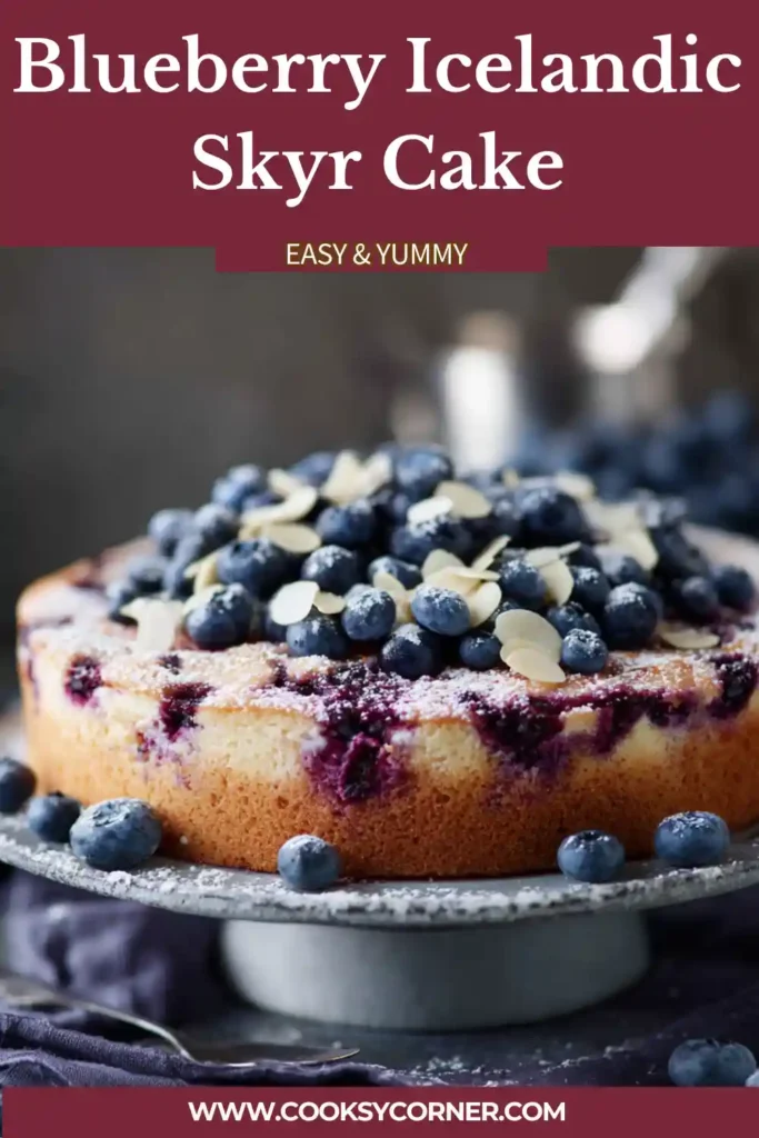 Blueberry Icelandic skyr cake with creamy filling and graham cracker crust.