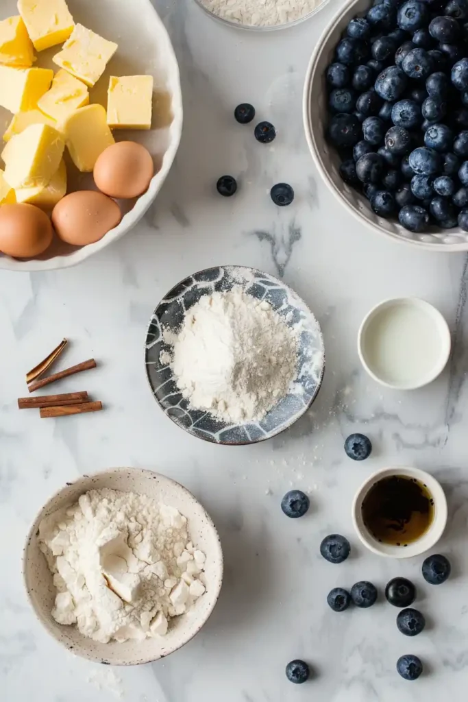 Bakery-style blueberry muffins arranged on a cooling rack.