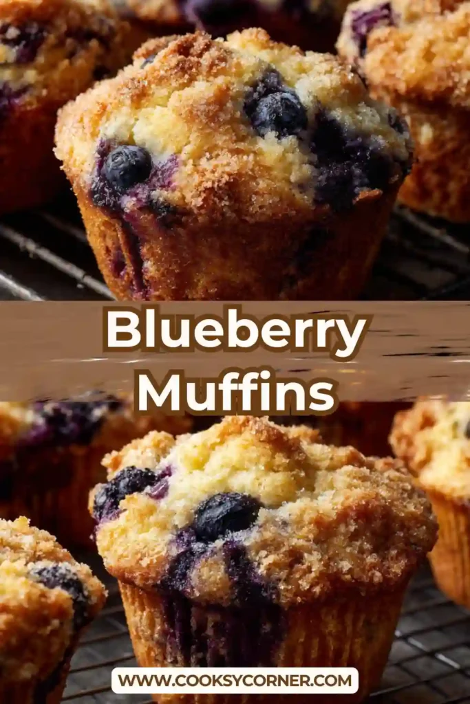 Fresh blueberry muffins with crumb topping baked until golden brown.
