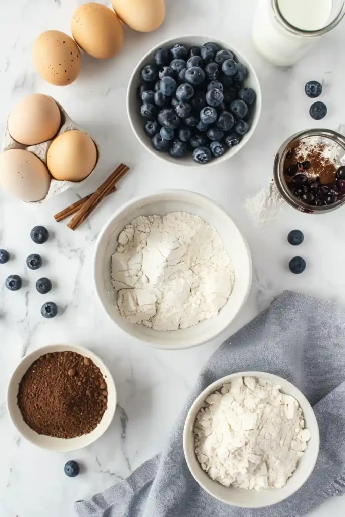 Fluffy protein pancakes with blueberries and a drizzle of maple syrup.
