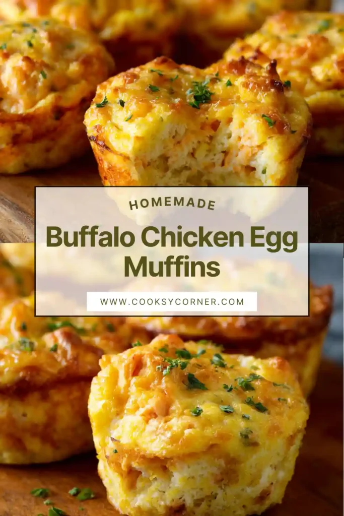 Close-up of fluffy egg muffins with buffalo chicken and green onions, showing soft texture and rich color.