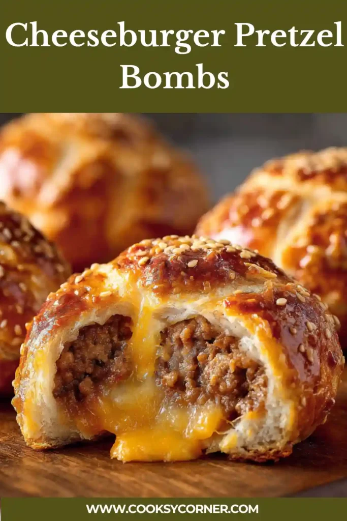 Close-up of pretzel bombs filled with beef and melted cheese, revealing a soft interior and crispy exterior.