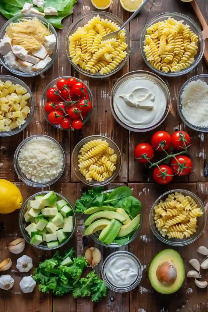 Homemade Chicken Caesar Pasta Salad with crisp romaine, chicken, and rich dressing.