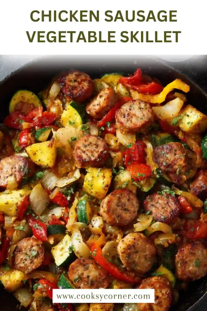 Close-up of skillet with crispy potatoes and sausage slices.