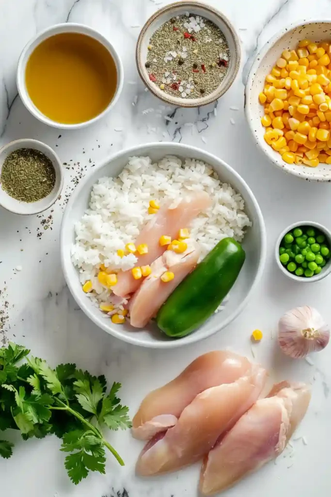 Simple chicken and rice meal in a bowl.
