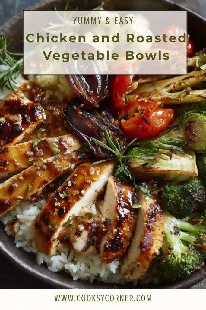 Chicken and roasted vegetable bowl with sweet potatoes, asparagus, and rice in a healthy meal prep container. Balanced and colorful dish.