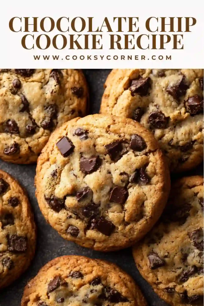 Chocolate chip cookies with melted chocolate chips and golden edges on a cooling rack.