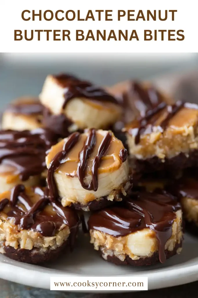 Chocolate peanut butter banana bites dipped in chocolate with visible banana layers inside.