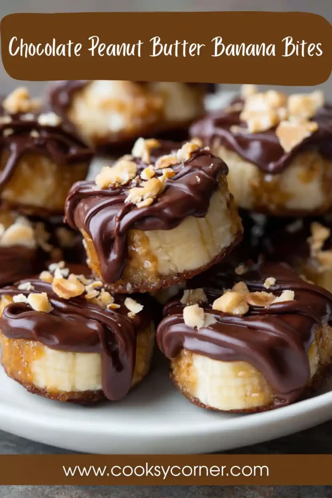 Close-up of banana bites showing creamy peanut butter filling and chocolate coating.