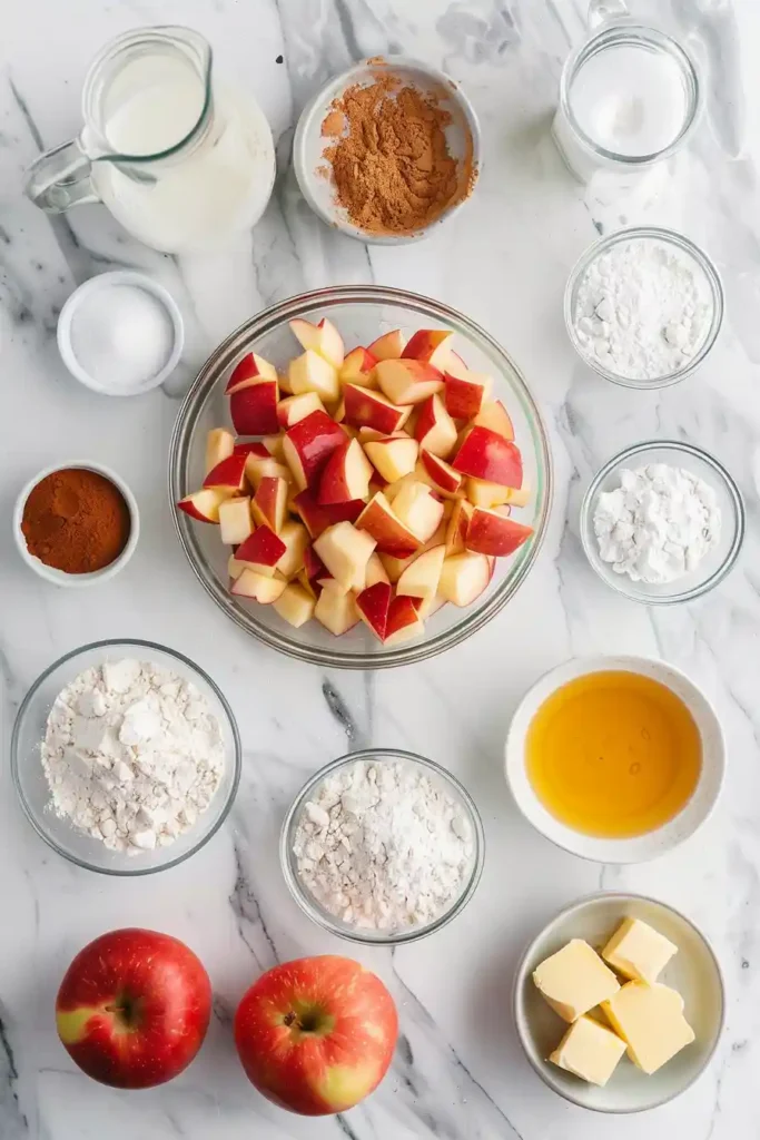 Slice of apple cinnamon cake showing soft texture and tender apple pieces.