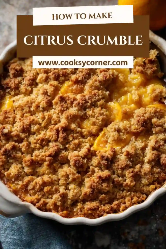 Warm orange crumble dessert with crunchy topping and soft citrus filling.
