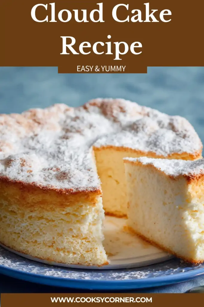 Homemade cloud cake with smooth top and soft interior.