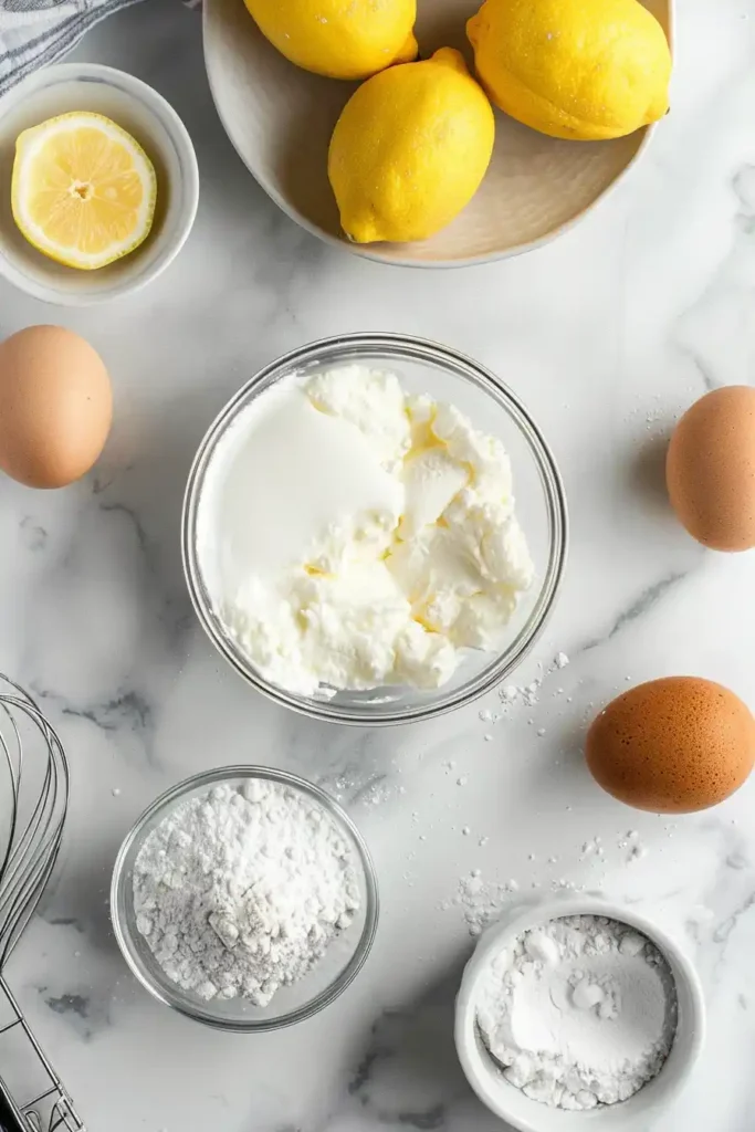 Fluffy yogurt cake with lemon flavor and light crumb.