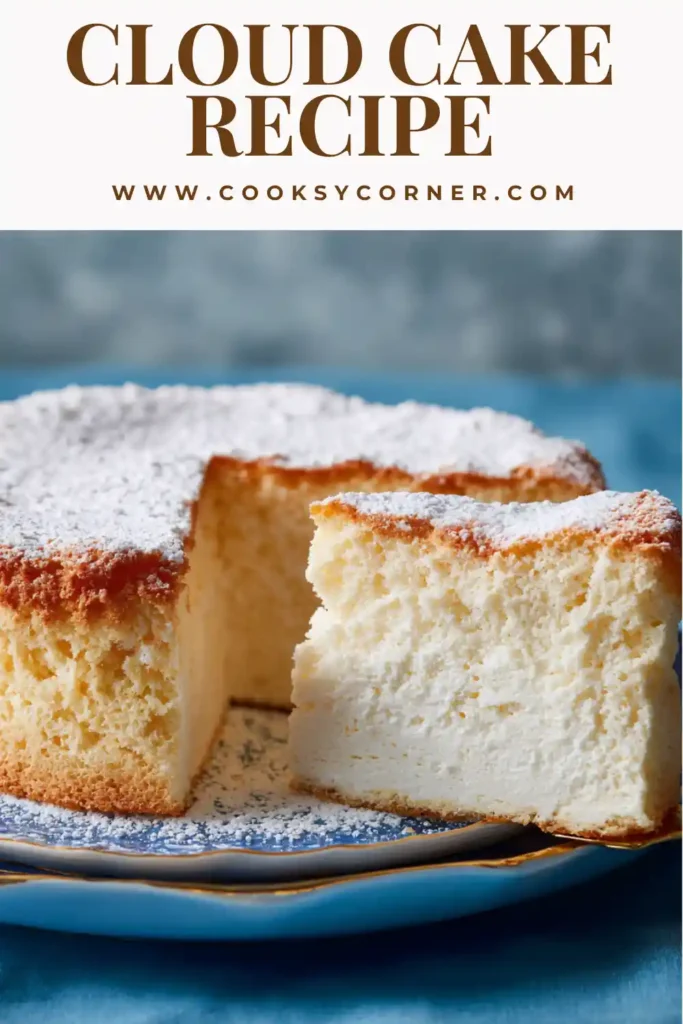 Light and fluffy cloud cake with soft texture and powdered sugar on top.