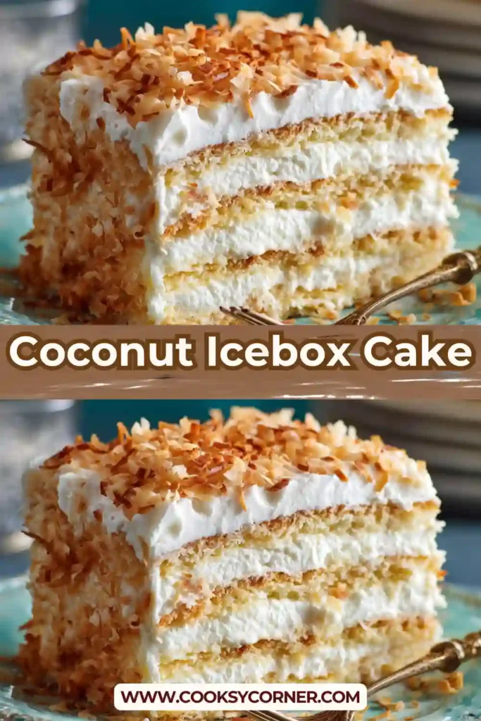 No-bake coconut dessert with whipped topping and soft graham cracker layers.