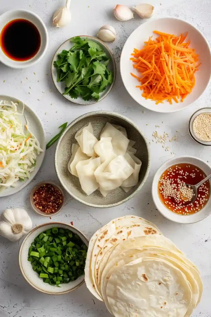 Crispy chicken wonton tacos filled with hoisin chicken and fresh slaw on a serving plate. The golden wonton shells add crunch to this Asian-inspired dish.