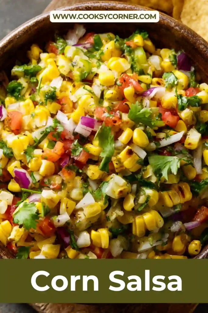 Homemade corn salsa with diced vegetables and fresh lime juice.