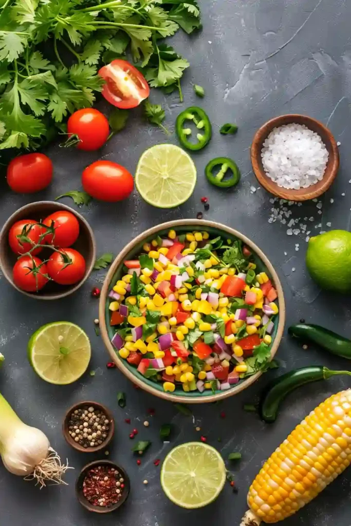 Bright and fresh corn salsa served as a dip.