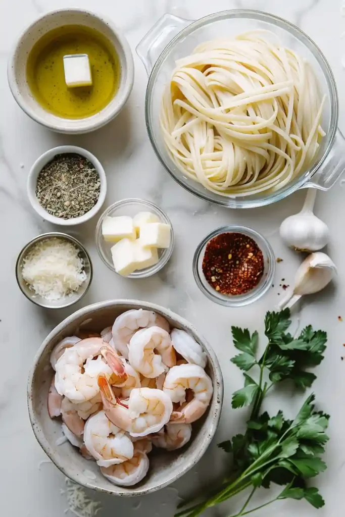 Homemade creamy shrimp pasta with thick sauce and tender shrimp. Perfect comfort food.