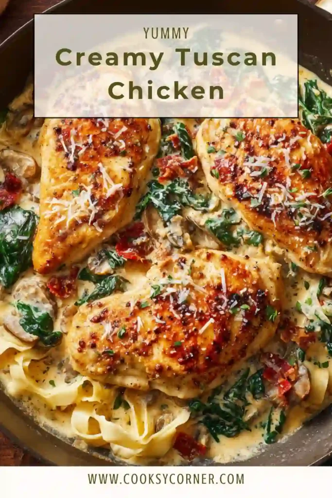 Close-up of creamy chicken breast with spinach and tomatoes coated in a thick Parmesan garlic sauce. Perfect example of a one pan creamy chicken dish.