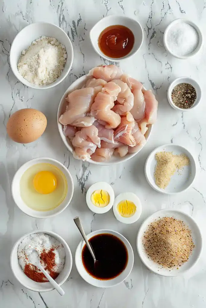 Close-up of crispy chicken nuggets with a crunchy texture.