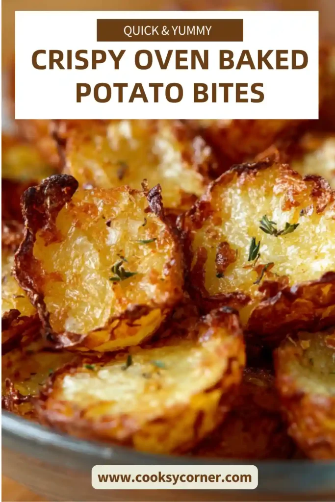 Crispy oven baked potato bites with golden edges and soft centers.
