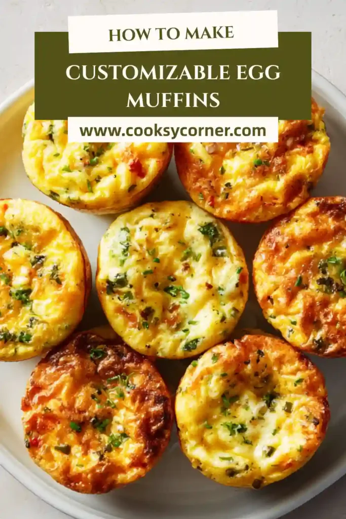 Customizable egg muffins baked in a muffin pan with different fillings like spinach, cheese, and sweet potatoes.
