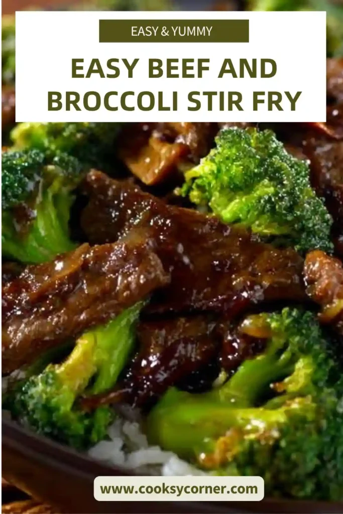 A close-up of beef and broccoli stir fry with tender sliced beef and vibrant green broccoli in a glossy sauce served over rice.