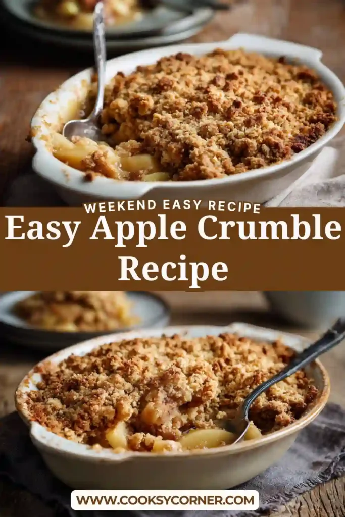 Easy apple crumble recipe served warm with custard, highlighting the crunchy topping and tender fruit filling.