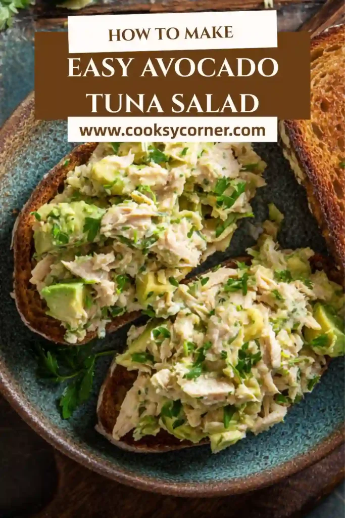 A bowl of avocado tuna salad made with fresh cilantro, lime juice, and flaky tuna. The texture looks creamy and vibrant.