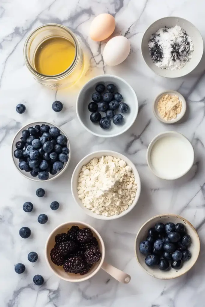 Fluffy blueberry muffins in paper liners with fresh berries baked into a soft and tender batter.