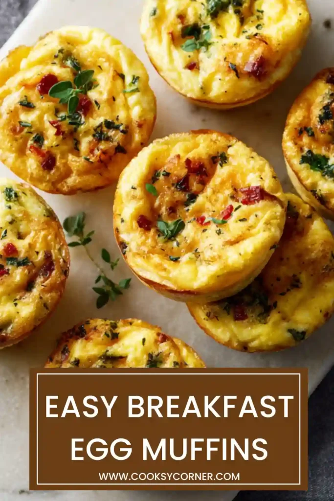 Golden baked Easy Breakfast Egg Muffins topped with cheese and herbs. Ideal for a nutritious morning meal.
