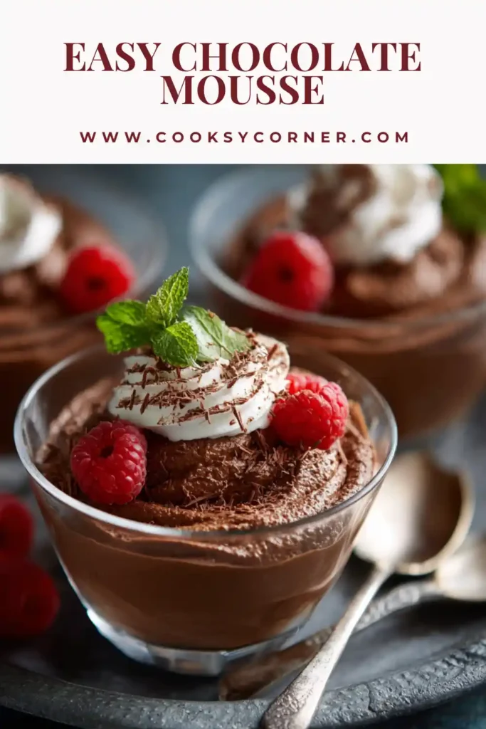 Light and fluffy chocolate mousse piped into serving glasses.