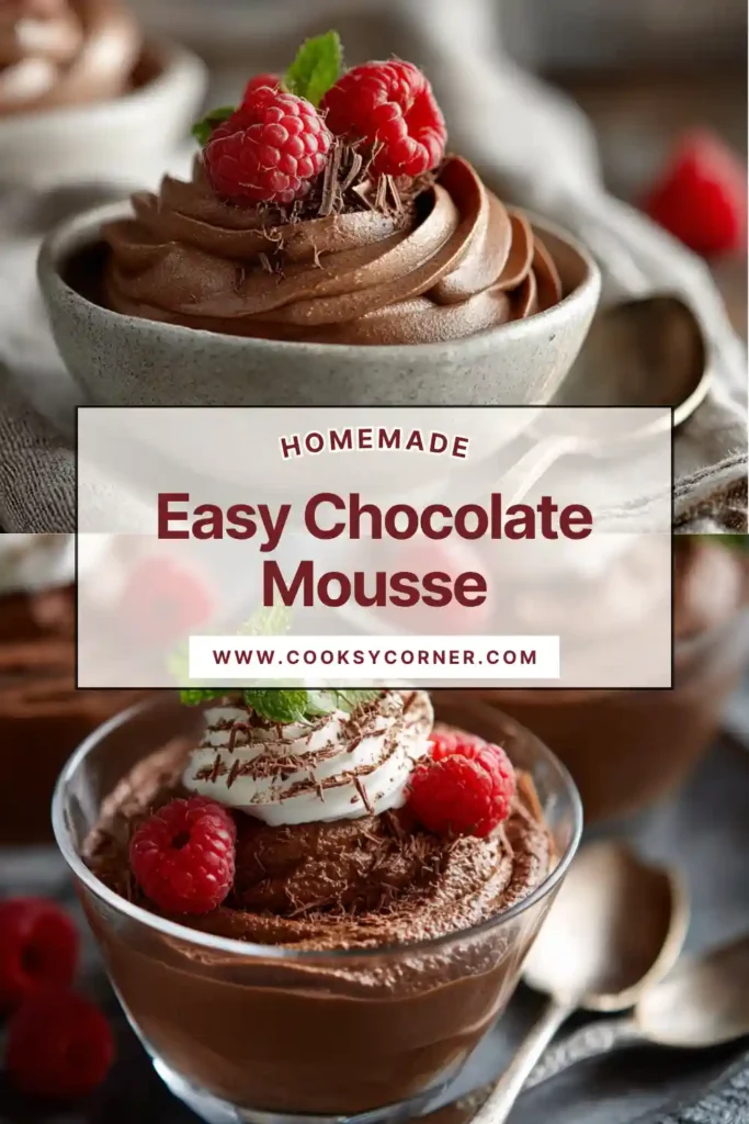 Easy chocolate mousse served in a glass with smooth creamy texture and rich cocoa flavor.
