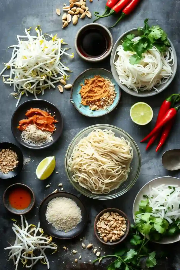 Stir-fried noodles in creamy peanut sauce with vegetables and minced chicken, served hot.