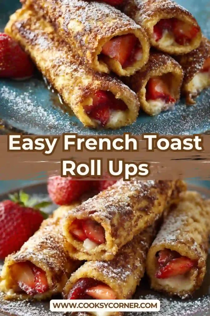 Homemade French toast roll ups served warm with sweet filling inside.