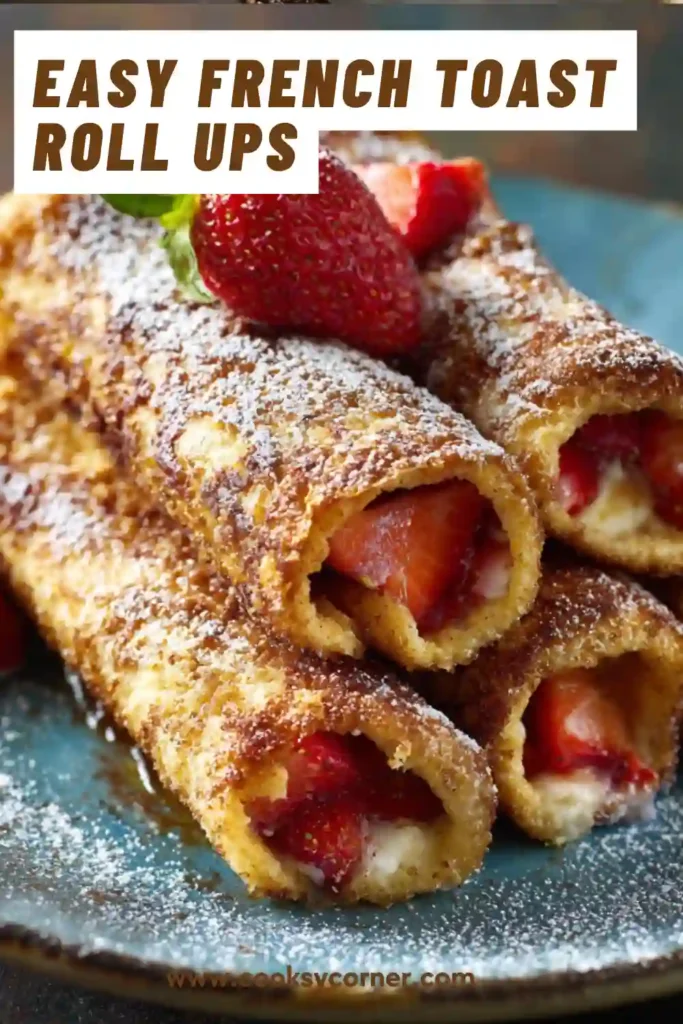 Homemade French toast roll ups served warm with sweet filling inside.