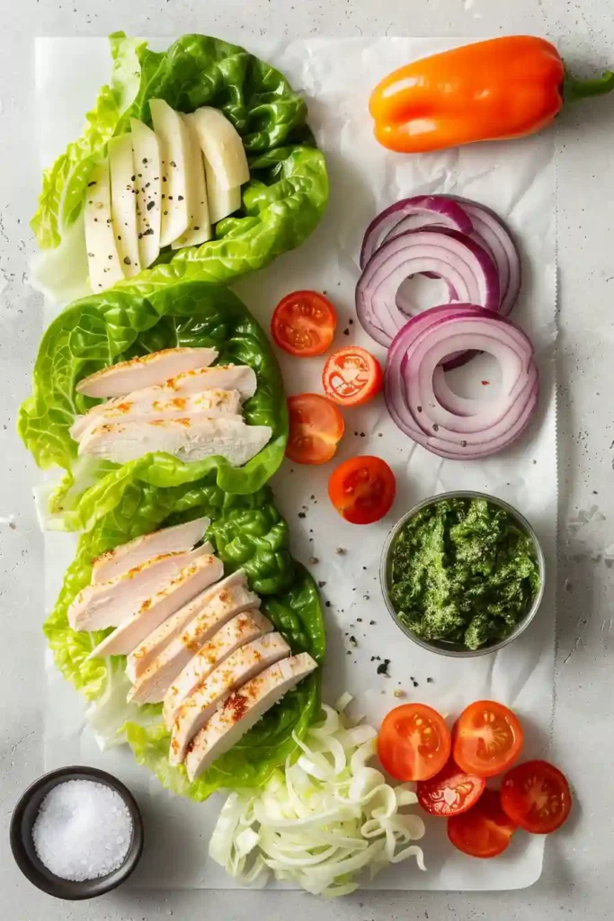 Light and healthy turkey lettuce wraps ready to eat, featuring fresh lettuce and deli turkey filling.