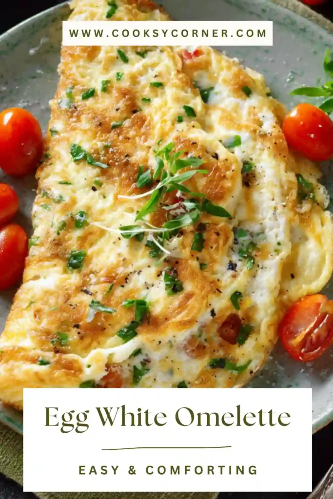 Close-up of fluffy egg white omelette with vegetables and melted cheese.