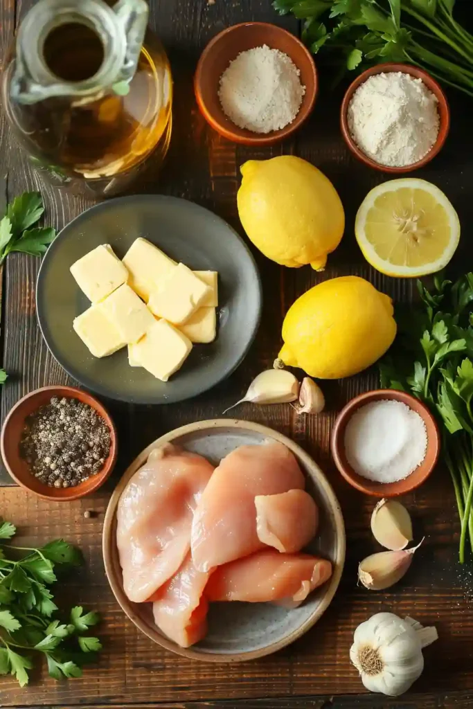 Homemade garlic butter chicken plated with sauce drizzled over and lemon wedges on the side. A warm and comforting dish presentation.