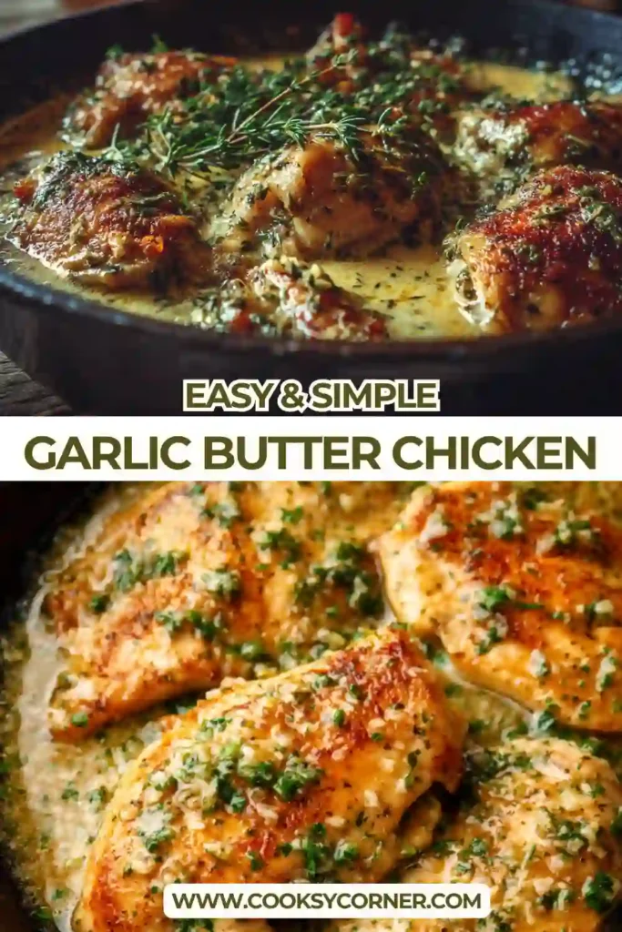 This Garlic Butter Chicken features pan-seared chicken breasts in a rich buttery garlic sauce. Fresh parsley and lemon add color and fresh flavor to this easy skillet chicken recipe.