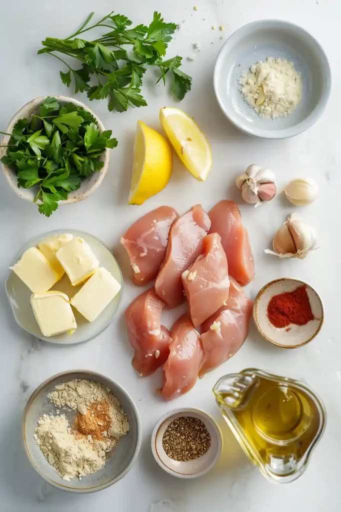 Juicy chicken breasts coated in garlic butter sauce and garnished with chopped parsley and lemon. This easy stovetop chicken recipe is warm, savory, and full of comforting flavor.