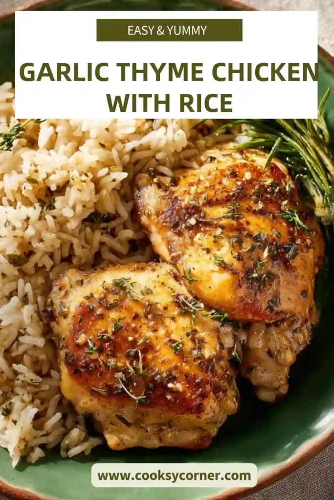 Healthy chicken and rice meal with fresh vegetables and herbs.