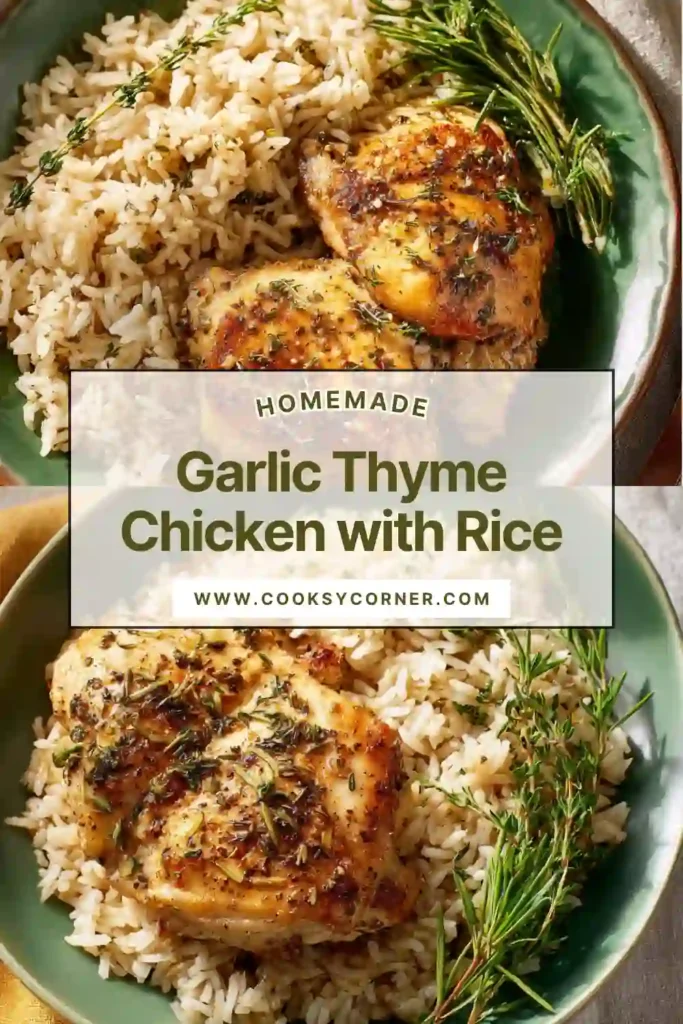 Skillet chicken thighs with garlic, thyme, and sautéed green beans.