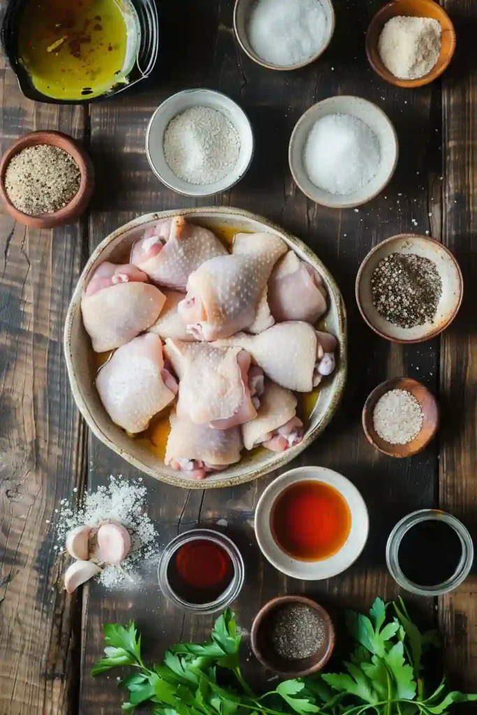 Homemade glazed soy sauce brown sugar chicken thighs in a skillet with deep caramelized color and shiny glaze.