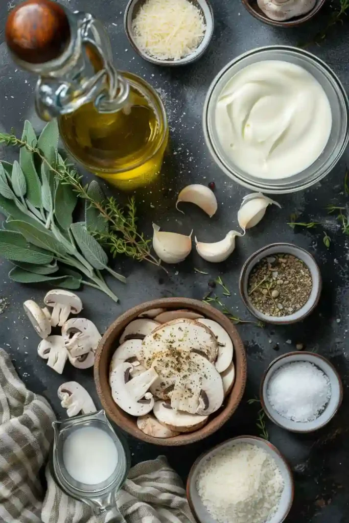 This gorgonzola truffle cream sauce features a rich, creamy texture with earthy mushrooms and aromatic truffle oil.